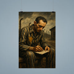 Miklós Radnóti writing last poem in labor camp poster 9