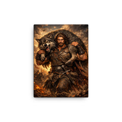 Miklós Toldi carrying a wolf over shoulders canvas print on a plain backdrop in size 12"x16".