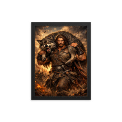 Miklós Toldi carrying a wolf over shoulders framed print on a plain backdrop in size 12"x16".