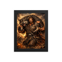 Miklós Toldi carrying a wolf over shoulders framed print on a plain backdrop in size 8"x10".