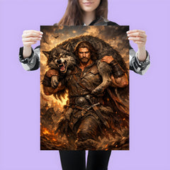 Miklós Toldi carrying a wolf over shoulders poster 3