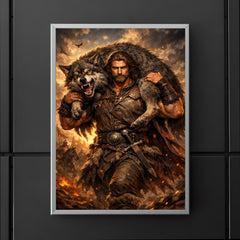 Miklós Toldi carrying a wolf over shoulders poster 5