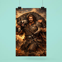 Miklós Toldi carrying a wolf over shoulders poster 6