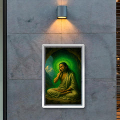 Milarepa in Himalayan cave with green aura poster 2