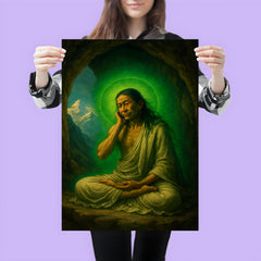 Milarepa in Himalayan cave with green aura poster 3