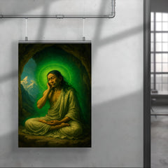 Milarepa in Himalayan cave with green aura poster 4