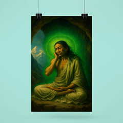 Milarepa in Himalayan cave with green aura poster 6