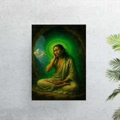 Milarepa in Himalayan cave with green aura poster 7