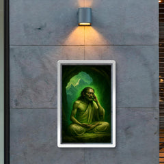 Milarepa in Himalayan cave with green glow poster 2