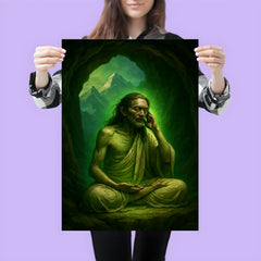 Milarepa in Himalayan cave with green glow poster 3