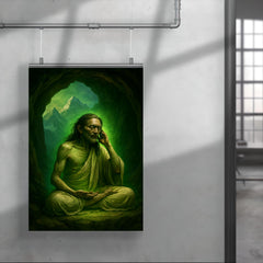 Milarepa in Himalayan cave with green glow poster 4