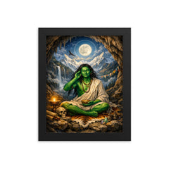 Milarepa in mountain cave emerald skin framed print on a plain backdrop in size 8"x10".