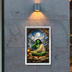 Milarepa in mountain cave emerald skin poster 2