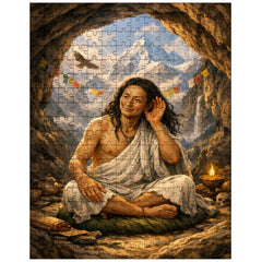 Milarepa in mountain cave hand to ear jigsaw puzzle