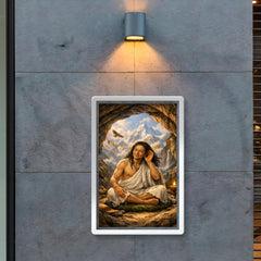 Milarepa in mountain cave hand to ear poster 2