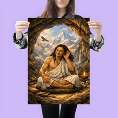 Milarepa in mountain cave hand to ear poster 3