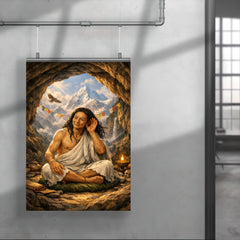 Milarepa in mountain cave hand to ear poster 4
