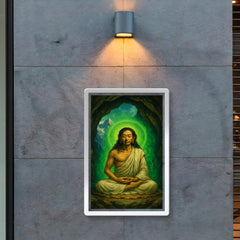 Milarepa in mountain cave with green aura poster 2