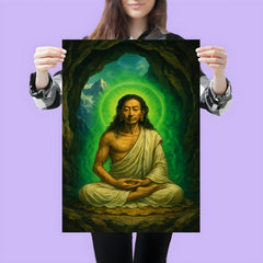 Milarepa in mountain cave with green aura poster 3