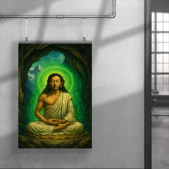 Milarepa in mountain cave with green aura poster 4