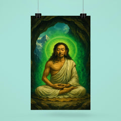 Milarepa in mountain cave with green aura poster 6