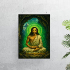 Milarepa in mountain cave with green aura poster 7