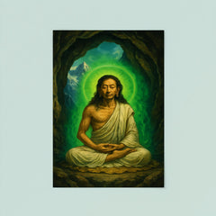 Milarepa in mountain cave with green aura poster 8