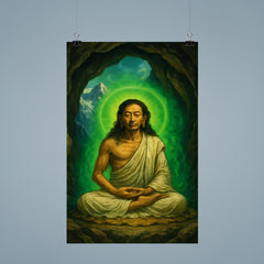 Milarepa in mountain cave with green aura poster 9