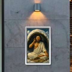 Milarepa in snow cave wearing white cotton poster 2