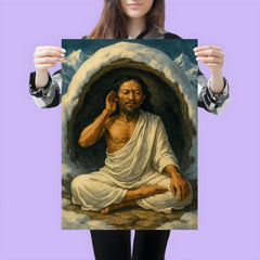 Milarepa in snow cave wearing white cotton poster 3