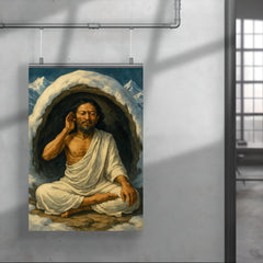 Milarepa in snow cave wearing white cotton poster 4