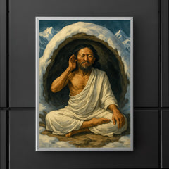 Milarepa in snow cave wearing white cotton poster 5