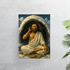 Milarepa in snow cave wearing white cotton poster 7