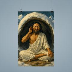 Milarepa in snow cave wearing white cotton poster 9