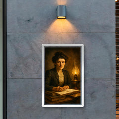 Mileva Maric with notebooks and smoky lamplight poster 2