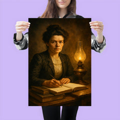 Mileva Maric with notebooks and smoky lamplight poster 3