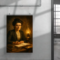 Mileva Maric with notebooks and smoky lamplight poster 4
