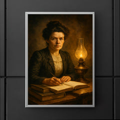 Mileva Maric with notebooks and smoky lamplight poster 5