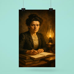 Mileva Maric with notebooks and smoky lamplight poster 6