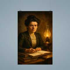 Mileva Maric with notebooks and smoky lamplight poster 9