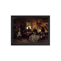 Military Council at Fili by Alexei Kivshenko, 1880 framed print on a plain backdrop in size 12"x16".