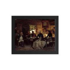 Military Council at Fili by Alexei Kivshenko, 1880 framed print on a plain backdrop in size 8"x10".