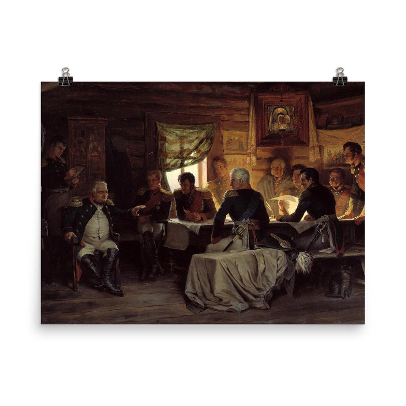 Military Council at Fili by Alexei Kivshenko, 1880 poster on a plain backdrop in size 8