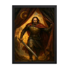 Miloš Obilić entering Ottoman tent at Kosovo framed print on a plain backdrop in size 18"x24".