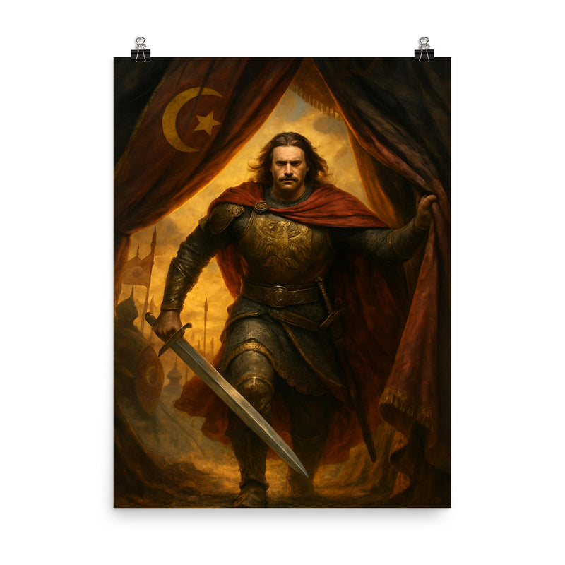 Miloš Obilić entering Ottoman tent at Kosovo poster on a plain backdrop in size 8