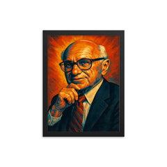 Milton Friedman framed print on a plain backdrop in size 12"x16".