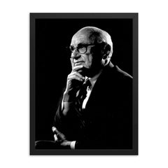 Milton Friedman framed print on a plain backdrop in size 18"x24".