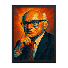 Milton Friedman framed print on a plain backdrop in size 18"x24".
