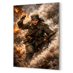 Milunka Savic grenade charge through smoke metal print mockup