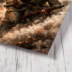 Milunka Savic grenade charge through smoke metal print mockup